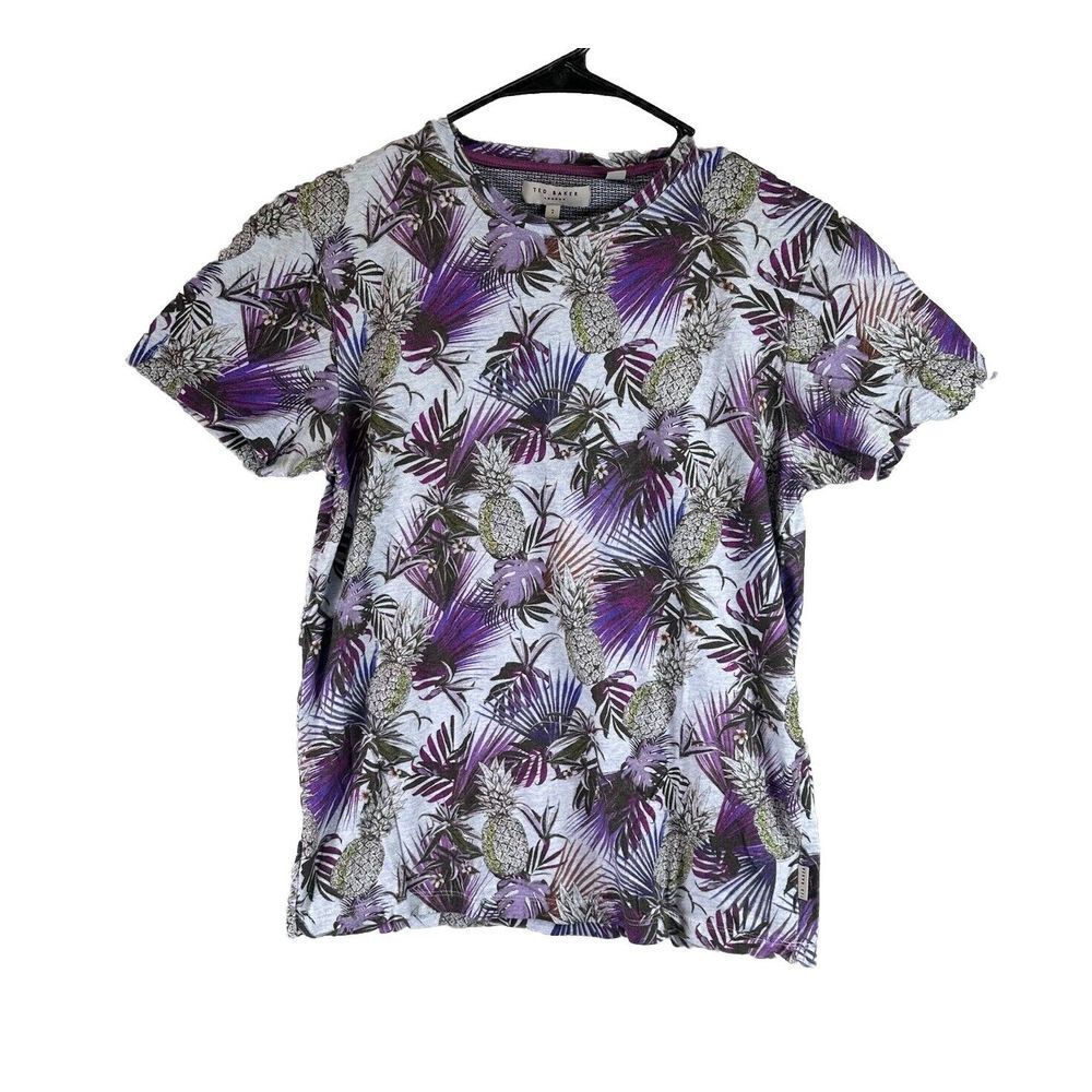 Ted Baker London Multicolor Pineapple Palm Short Sleeve‎ Womens T-Shirt Top Sz 2